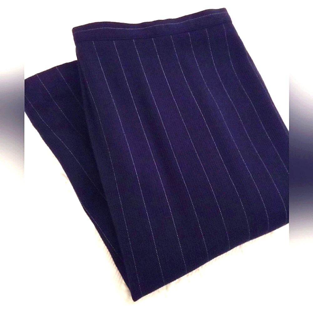 Agatha Wool Blend Navy Stripe Pencil Skirt